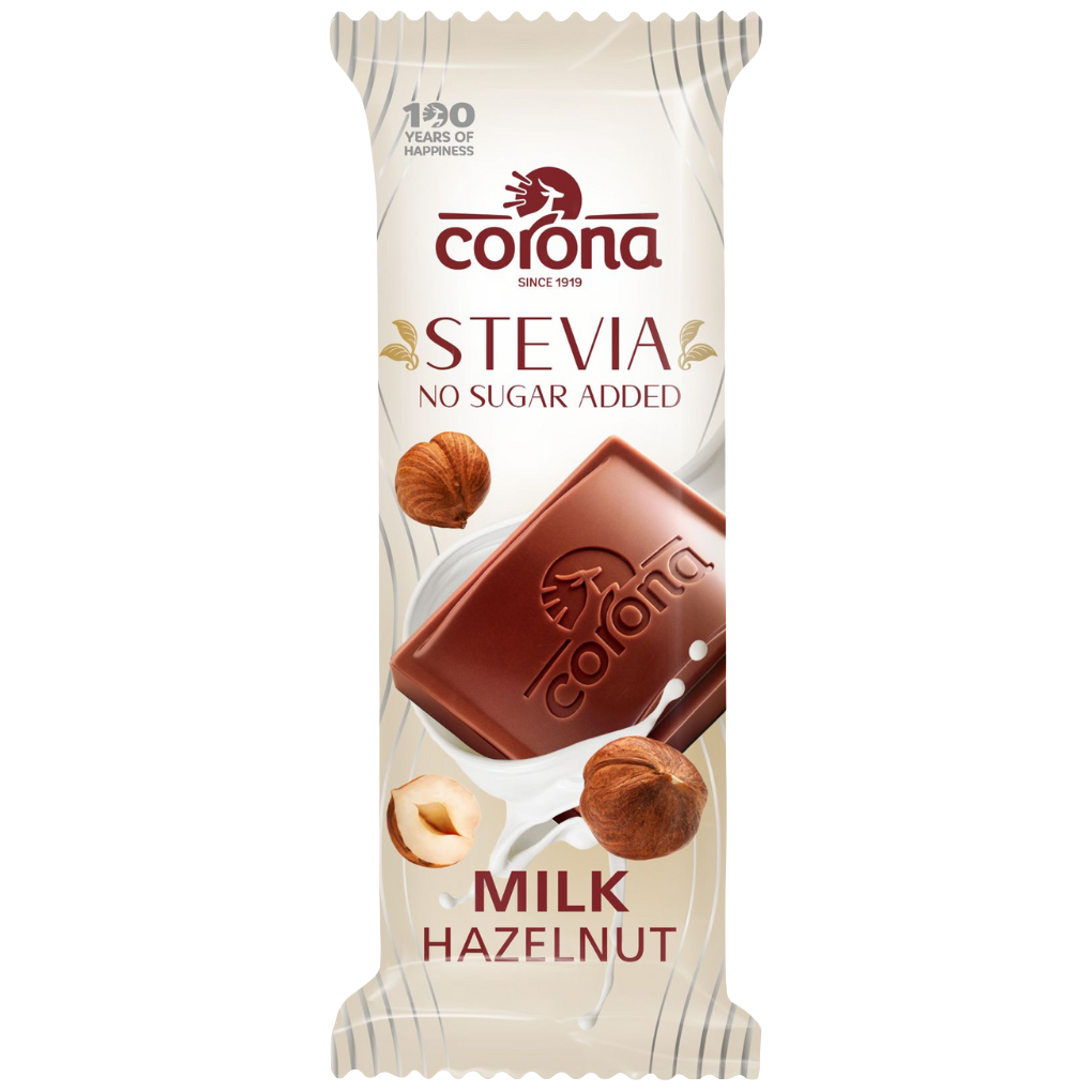 Corona milk hazelnut chocolate bar with stevia no sugar added 44g