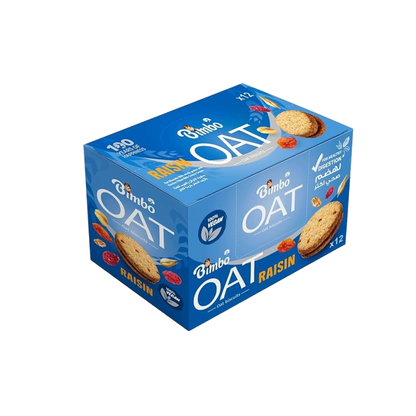 Bimbo Oat Biscuits with Raisin box pack of 12 x 30g by The Growth Co UAE made with whole oats and raisins for a wholesome snack