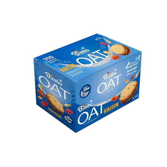 Bimbo Oat Biscuits with Raisin box pack of 12 x 30g by The Growth Co UAE made with whole oats and raisins for a wholesome snack
