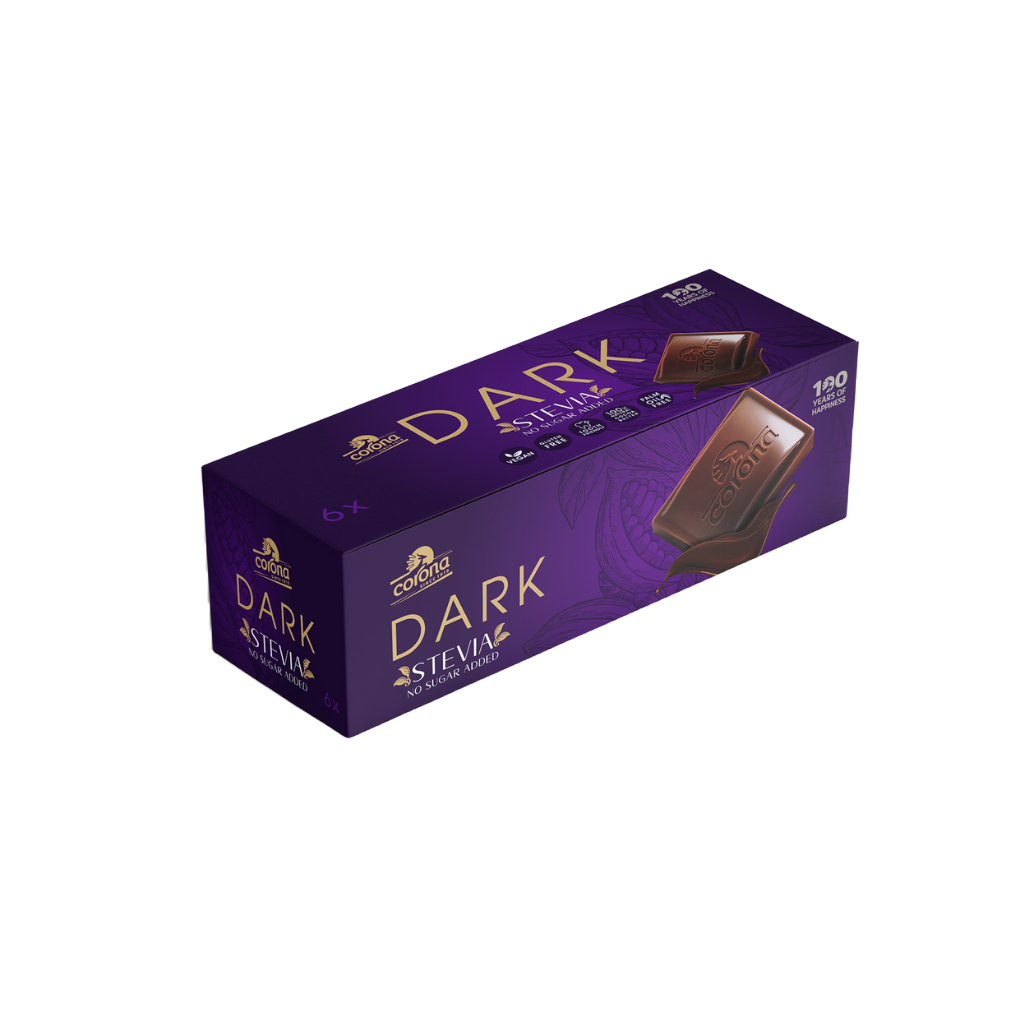 Sugar free dark chocolate 55 percent cocoa with Stevia no sugar added box by The Growth Co UAE