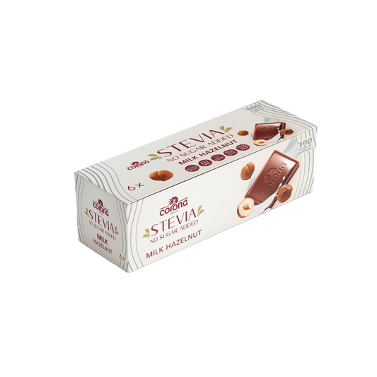 Sugar free milk hazelnut chocolate bar sweetened with Stevia no sugar added box by The Growth Co UAE